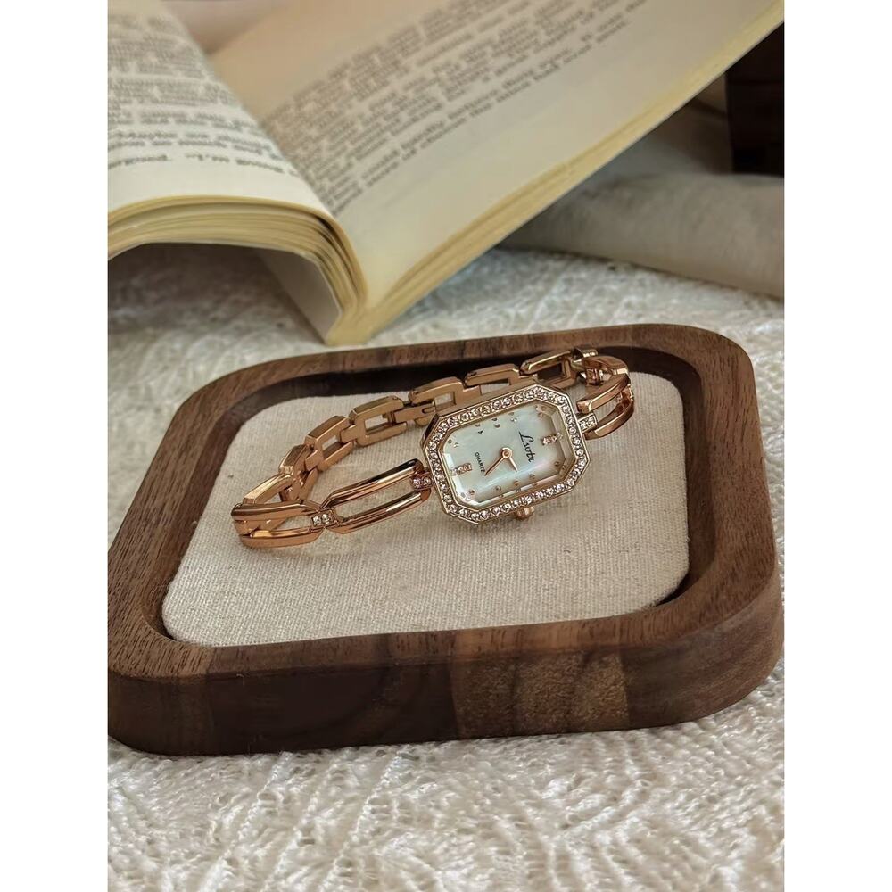 Rose Gold Vintage Unique Iridescent Dainty Women’s Square Wrist Watch